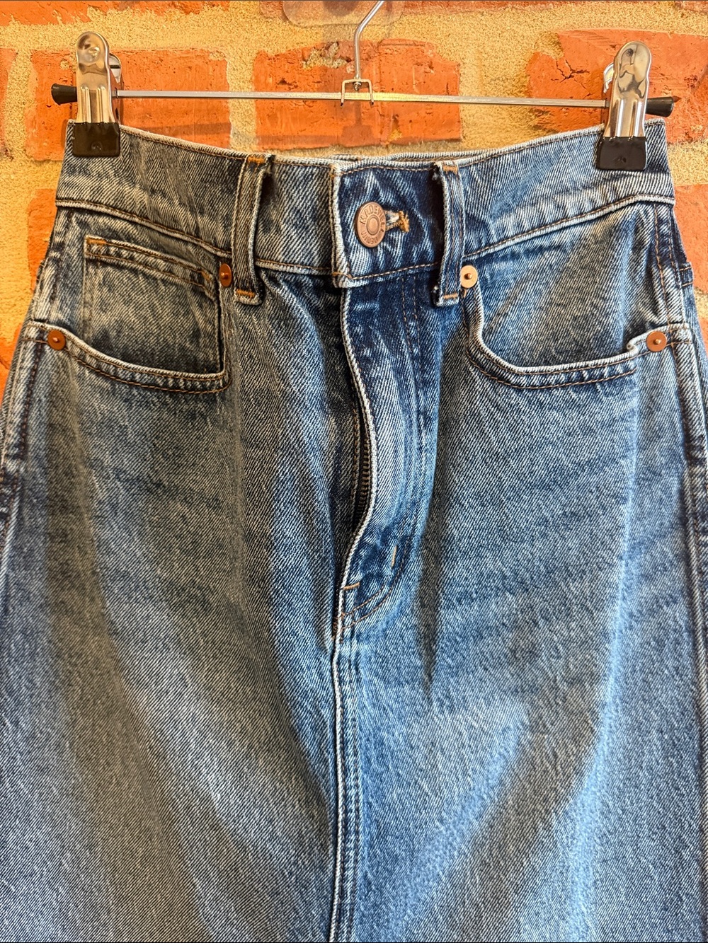 Madewell Classic Blue Denim Maxi Skirt with Front Slit - Picture 3 of 8
